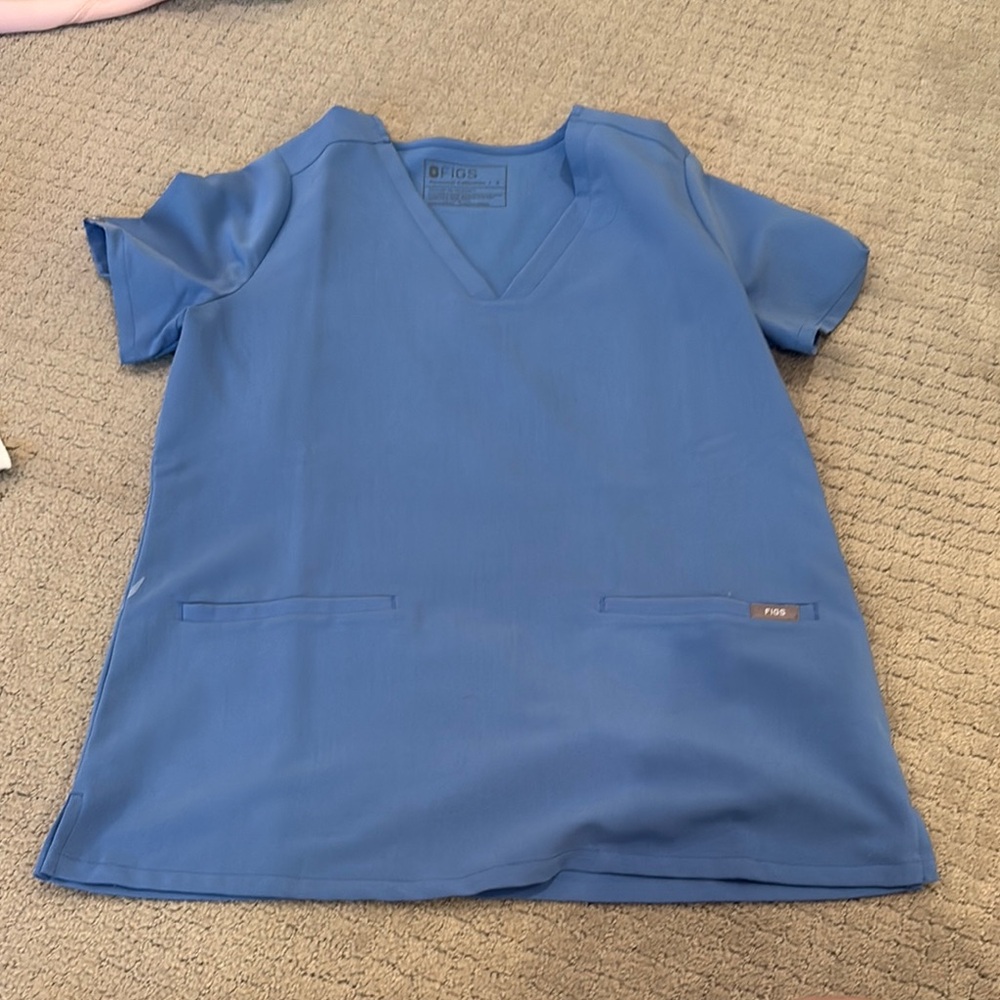 Figs Classic Blue V-Neck Scrub Top